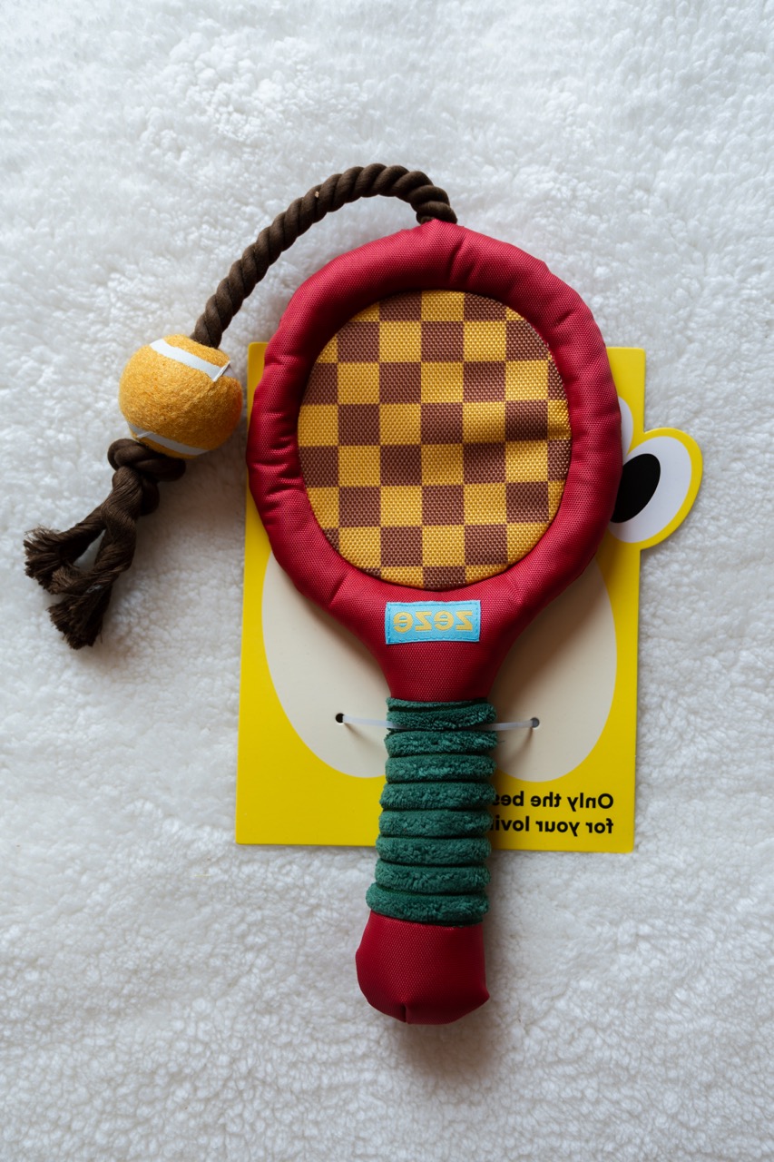 網球拍繩結寵物玩具(紅黃)